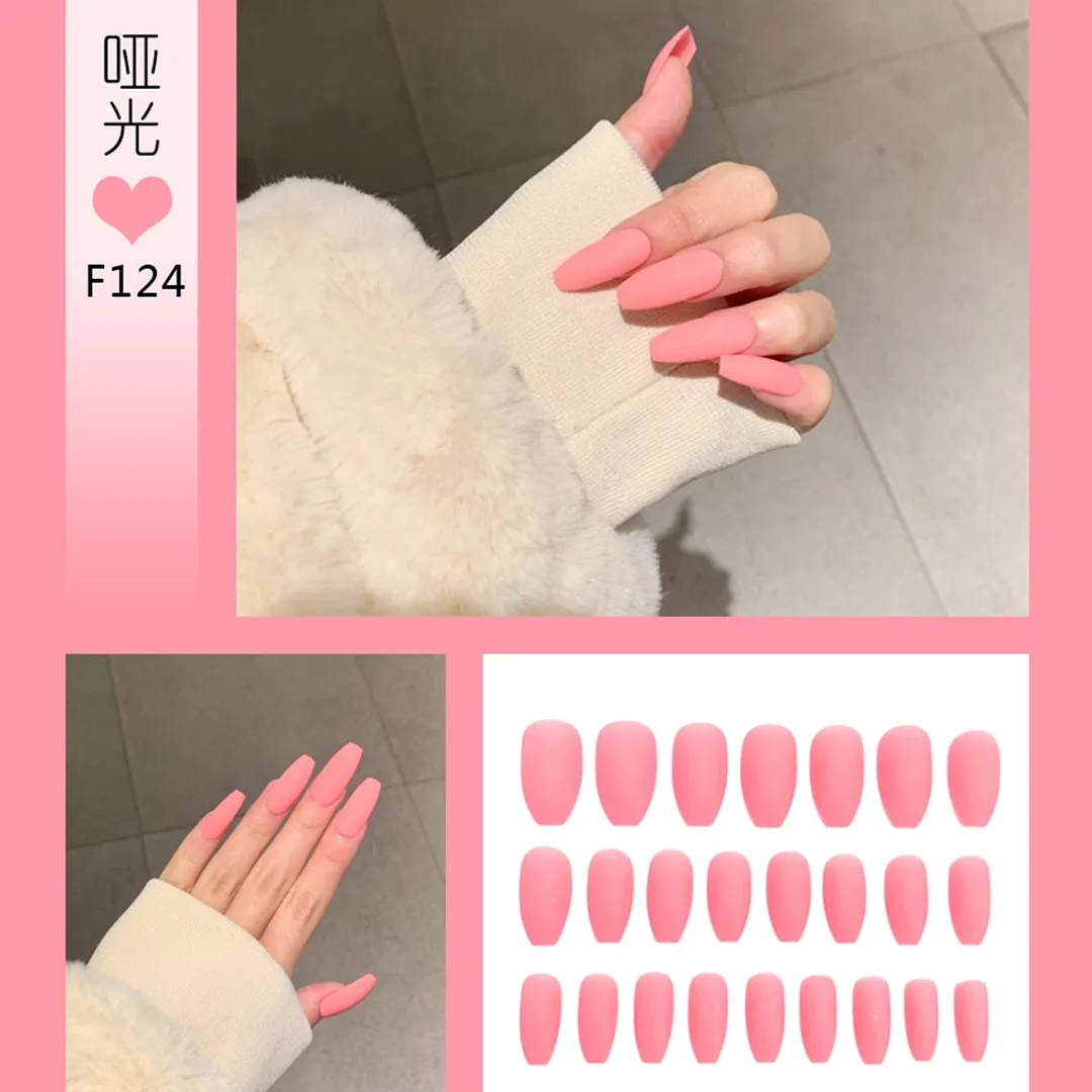 Nail Art Fake Nails Stiletto Tips Clear Press on Long False with Glue Coffin Stick Display Full Cover Artificial Designs Matte
