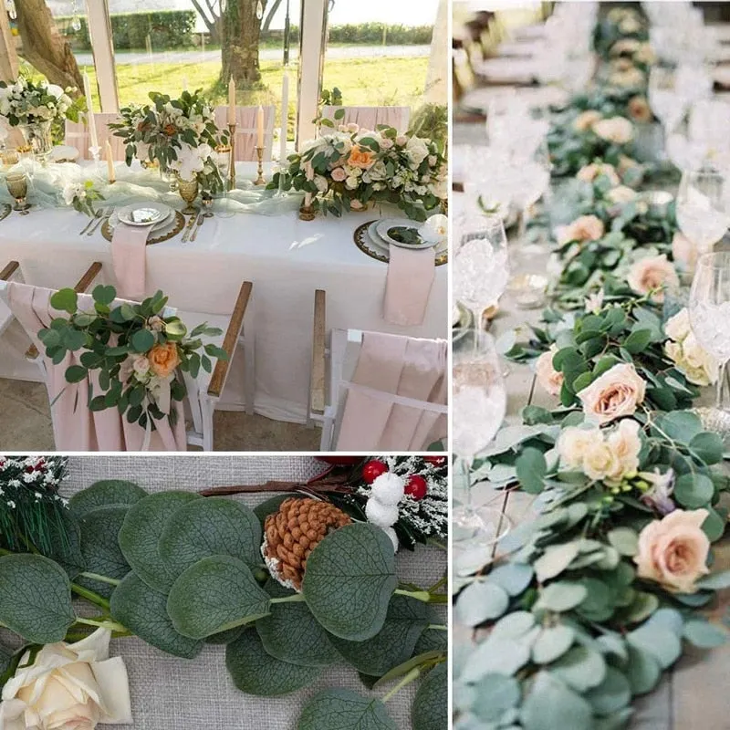 Artificial Green Eucalyptus Leaves Garland Fake Vines Rattan Artificial Plants Ivy Wreath for Wedding Party Home Wall Decoration