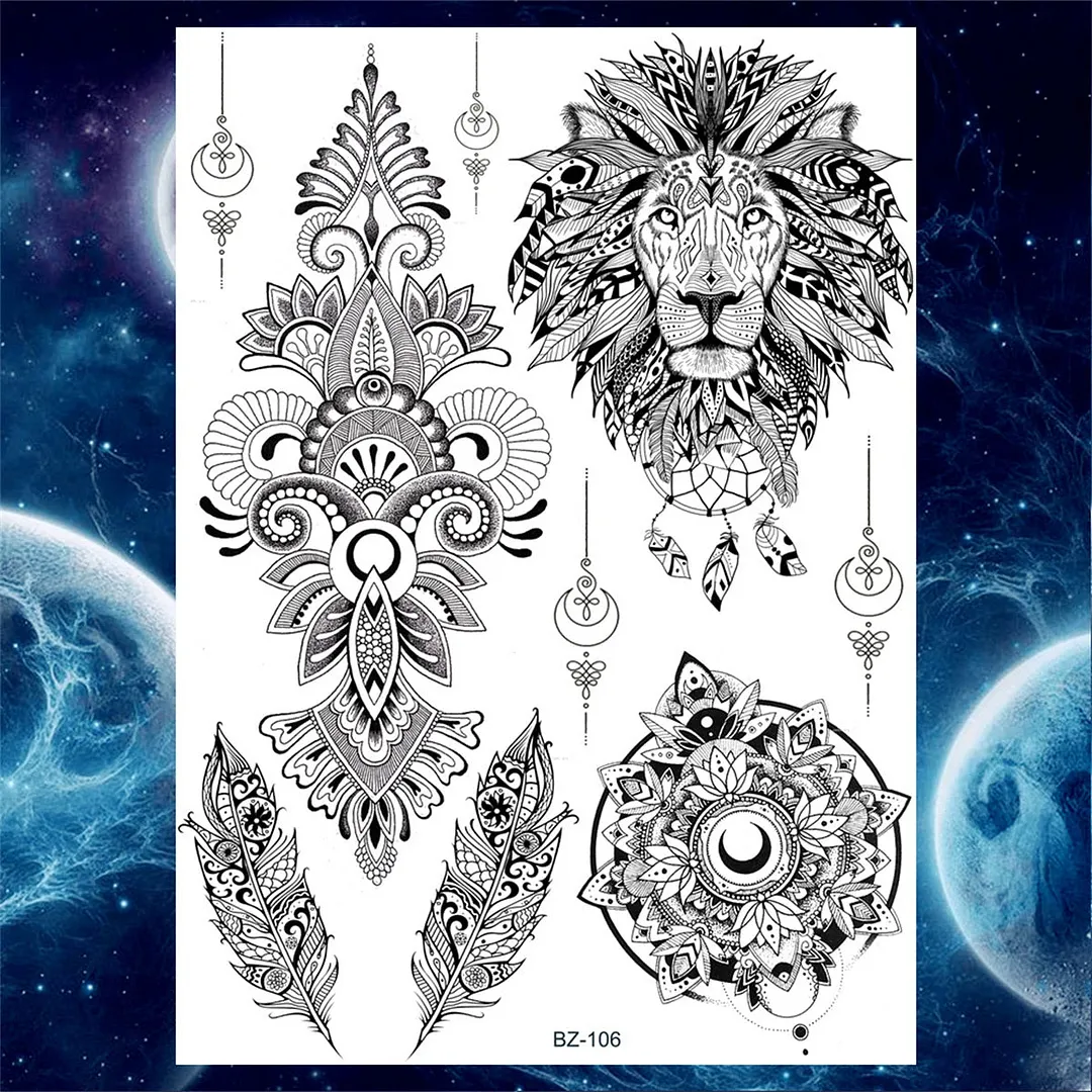Sexy Black Henna Temporary Tattoos For Women Girls Lotus Flower Lace Tattoo Sticker Fake Jewelry Mandala Body Chest Tatoos Paper
