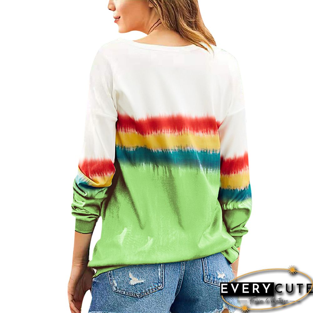 Green Rainbow Ombre Long Sleeve Tops