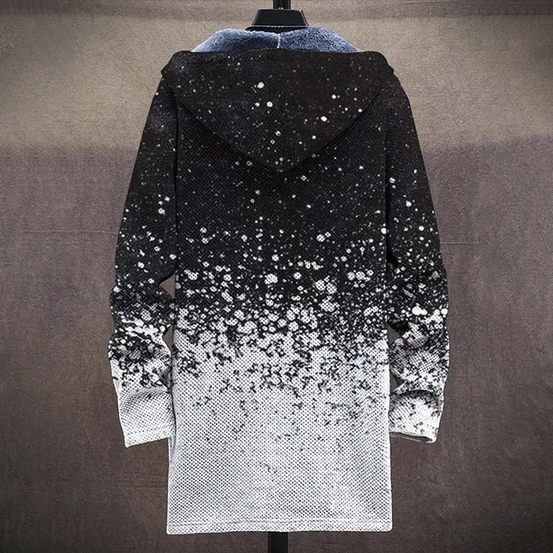 Men'S Art Print Plush Thick Loose Long Sleeve Jacket Cardigan
