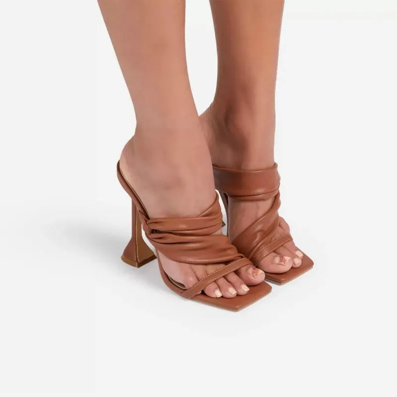 Women Party Shoes Summer High Heels Large Size Fish Mouth Fashion Pleated Gold Solid Stiletto Ladies Sandal  Zapatos De Mujer