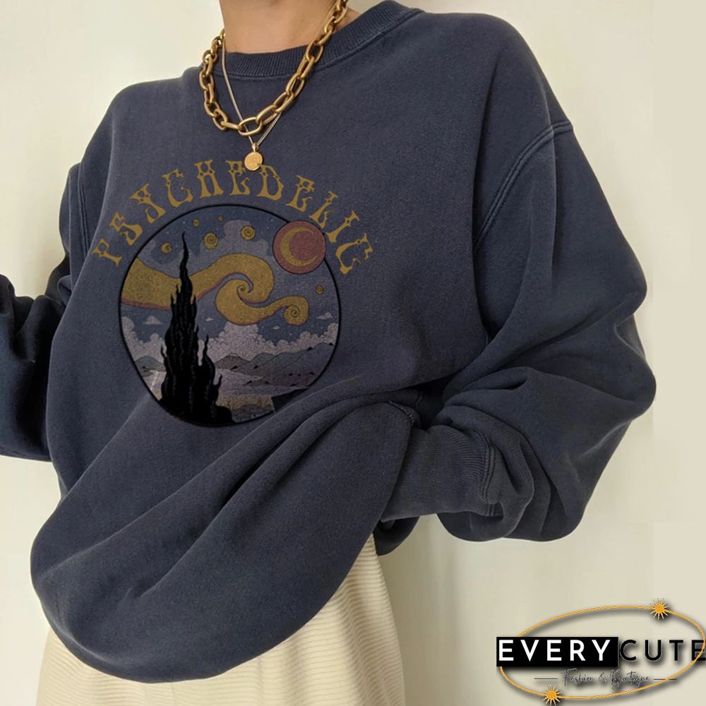 Starry Sky Print All-Match Casual Loose Sweatshirt