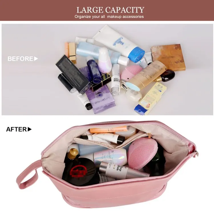 Booxom Leather Cosmetic Bag with Handle and Divider （Buy 2 Free Shipping）