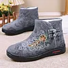 Women's Elder Widen Thickened Fleece-Lined Embroidered Anti-Slip Cotton Snow Boots