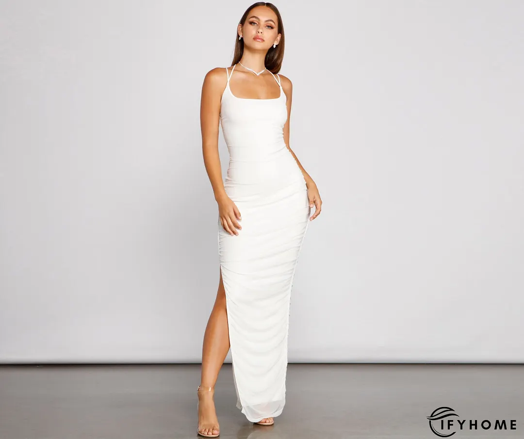 Liza Formal Ruched Charming High Slit Dress | IFYHOME