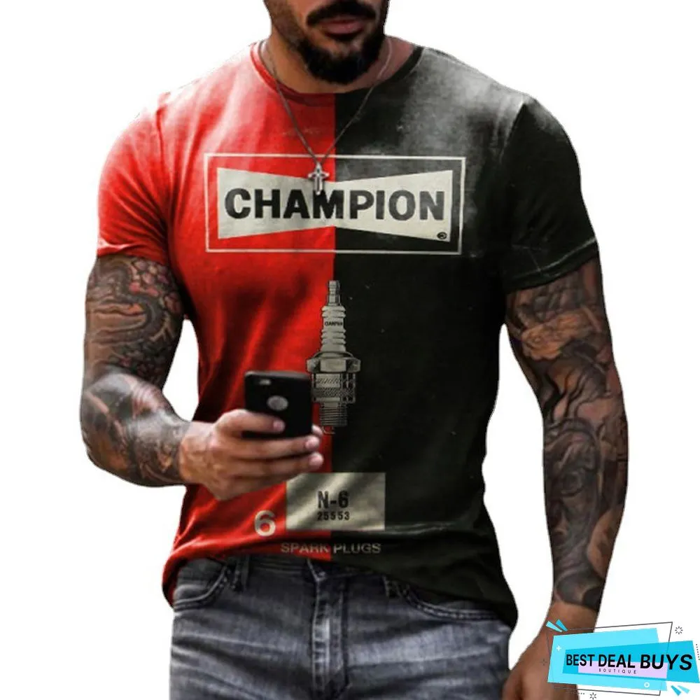 Men's Casual Round Neck Short Sleeve Digital Printing Slim Pullover Men's T-Shirt