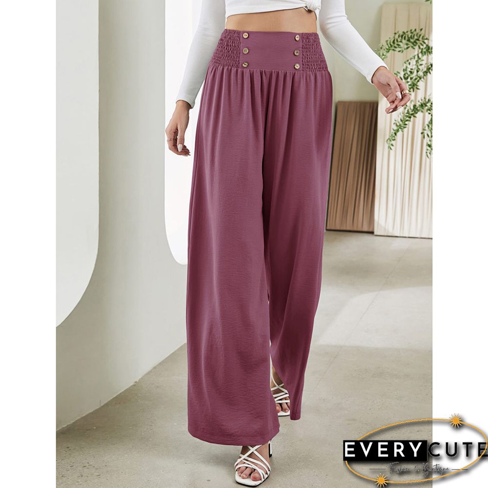 Purple Button Detail High Waist Wide Leg Pants