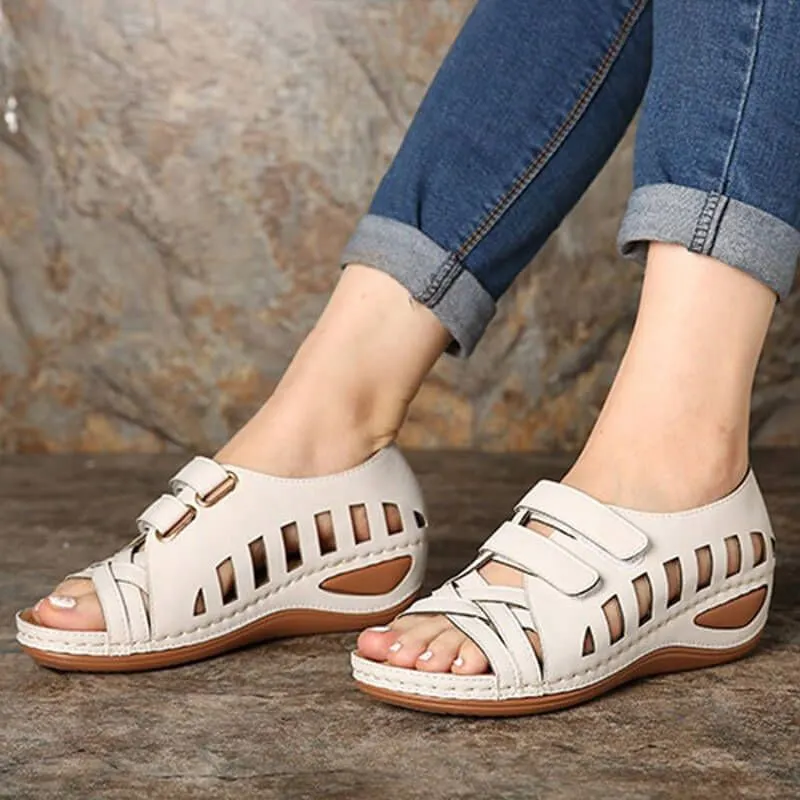 Qengg Qengg Large-Size Slope And Fish Mouth Sandals Women Hollow Magic Sticker Hole Shoes Women's Shoes Batch