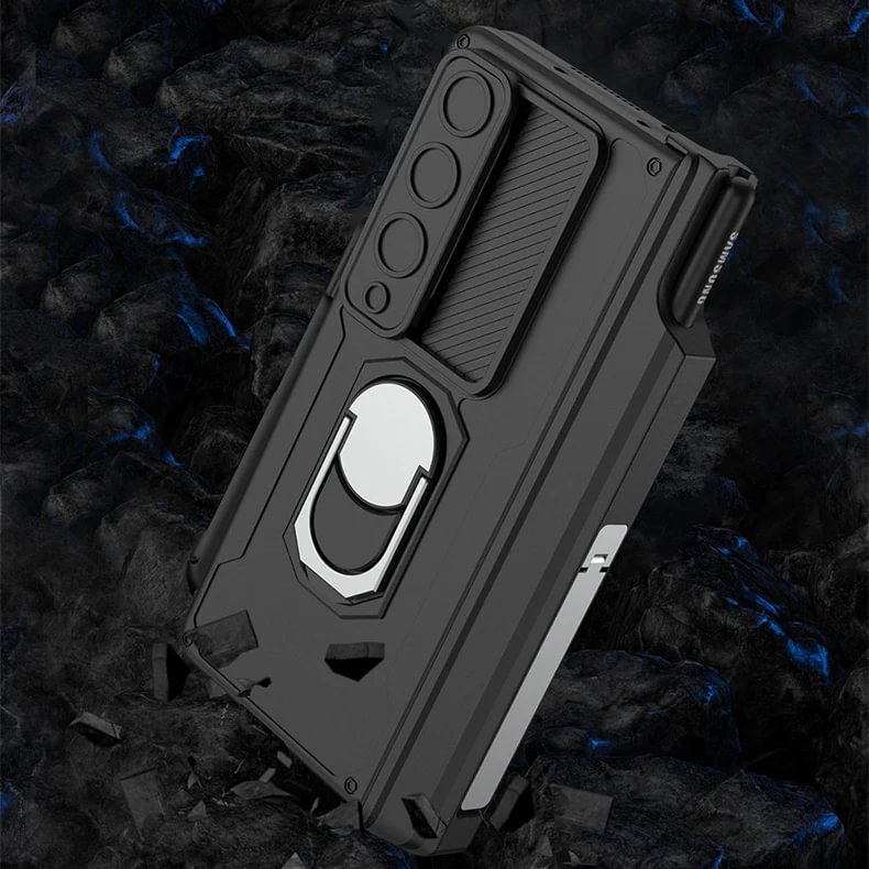 Applicable To Samsung Z Fold 3/4/5Slide Rail Lens Cover Push Window 2-In-1 Ring Holder Folding Phone Case