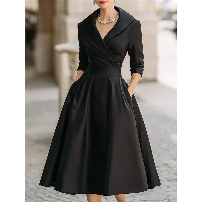 Athvotar Athvotar Women's Spring And Autumn Temperament Collar Waist Dress Thin Elegant Ladies Dress