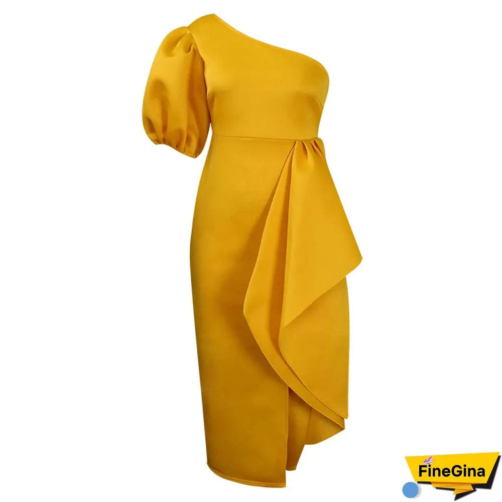 Yellow Sexy Plus Size Solid Backless Off the Shoulder Short Sleeve Dress