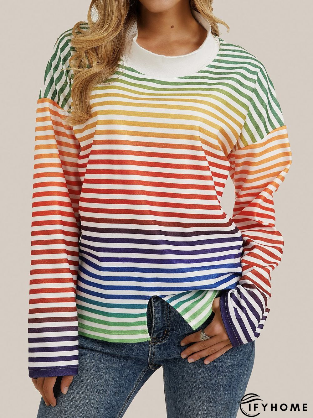 Striped Casual Crew Neck Long Sleeve Knitwear & Sweater | IFYHOME