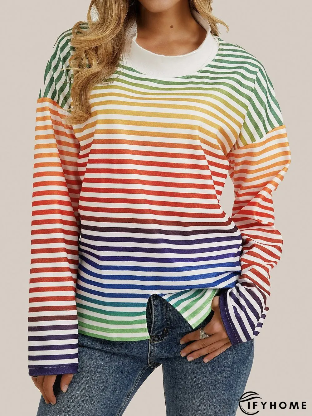 Striped Casual Crew Neck Long Sleeve Knitwear & Sweater | IFYHOME