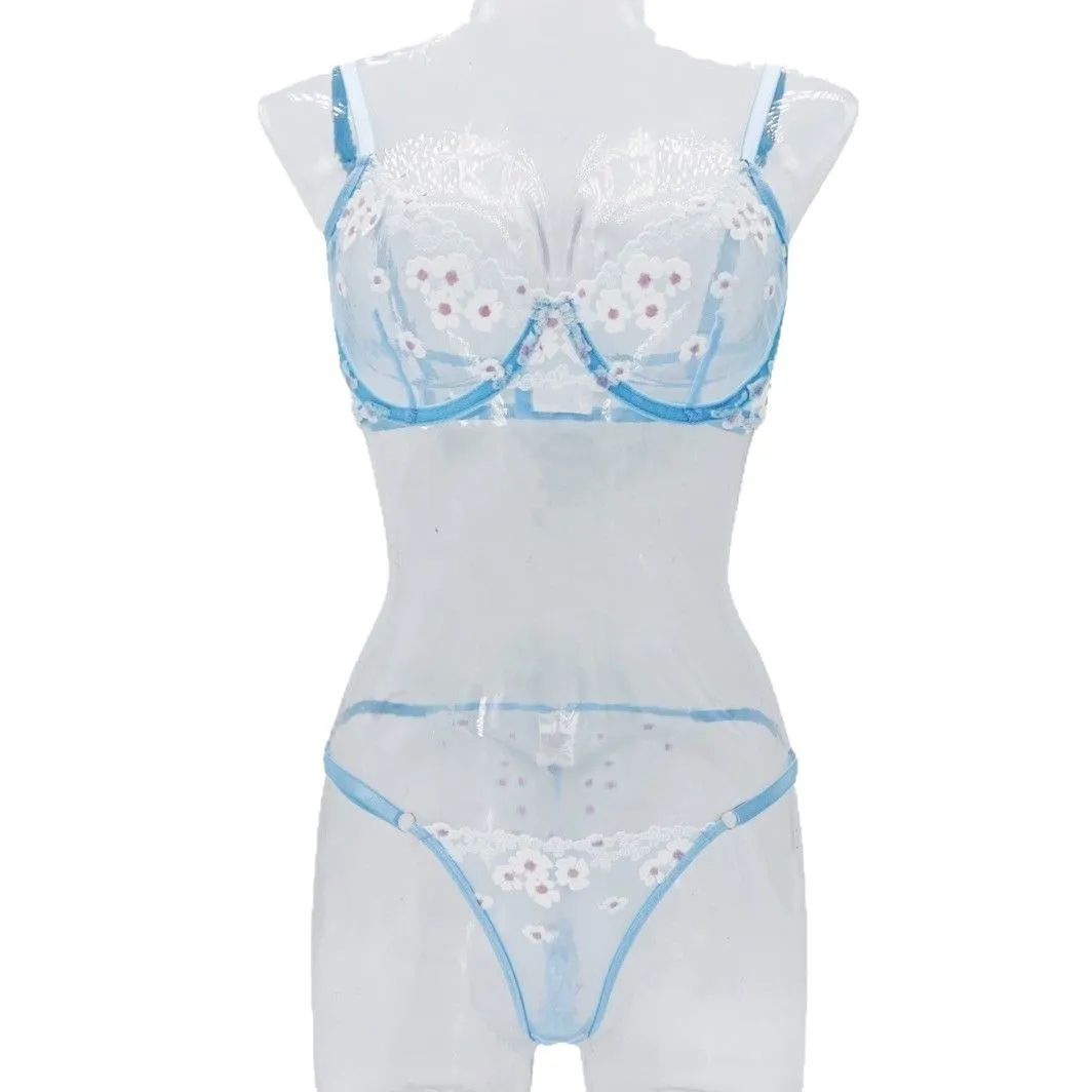 Sdrawing French Sweet Print Embroidery Mesh Perspective Comfort Set In Autumn 2025