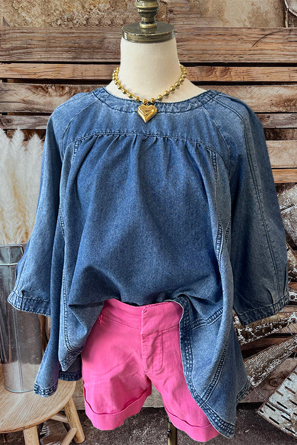 Western Washed 3/4 Sleeve Denim Top