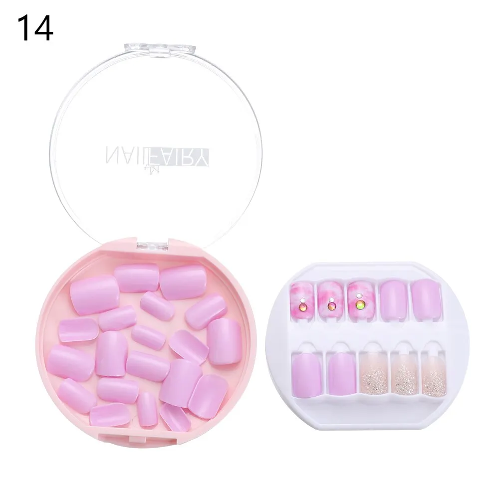 30PCS/Set Fake Nails Press Coffin False Full Artificial Short Kiss Detachable Stick Designs Press Nails Art Tipsy Cover Box