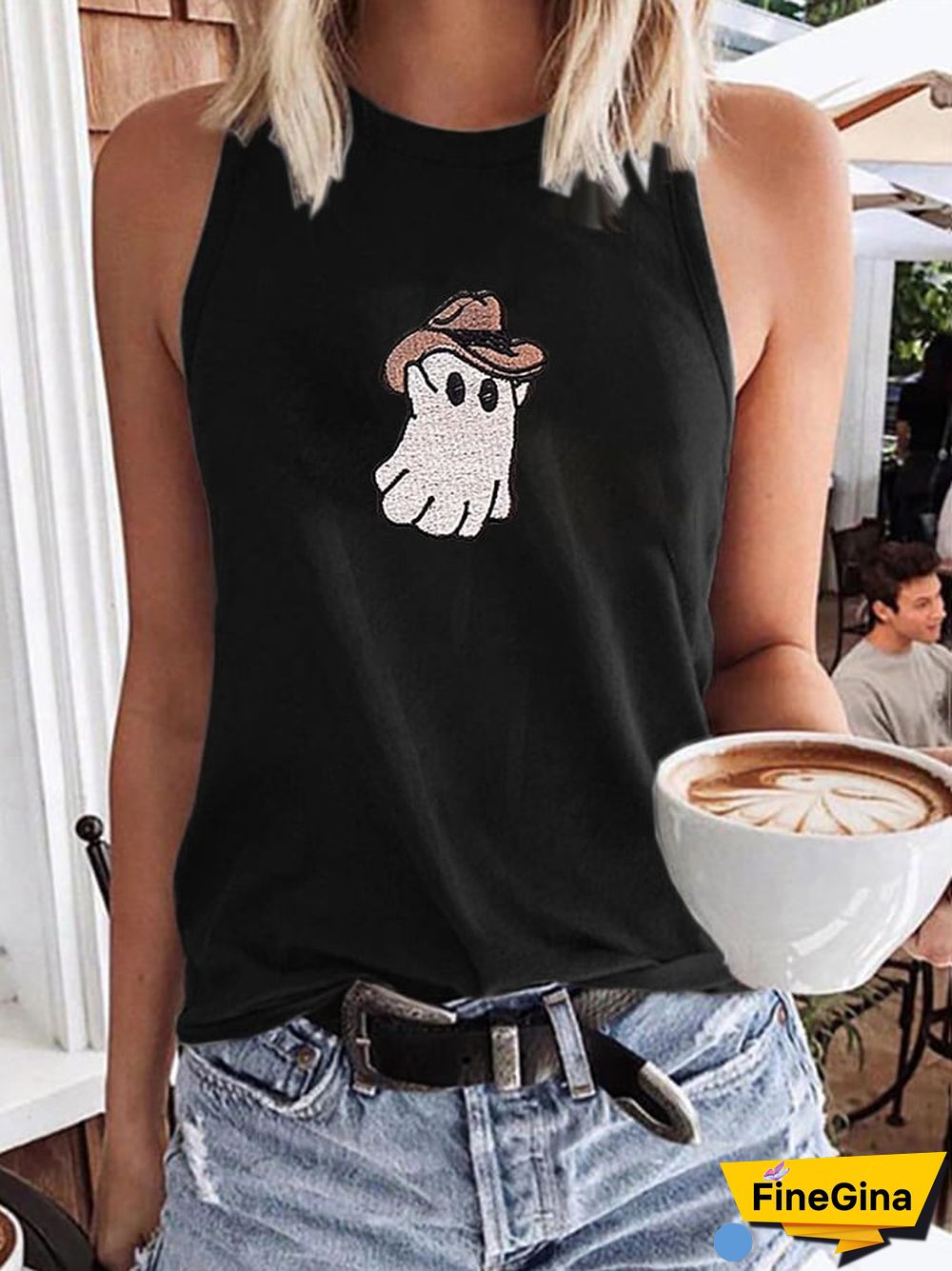 Vintage Western Cowboy Hat Ghost Print Tank Top