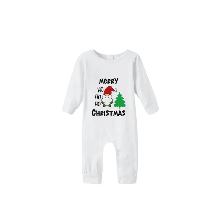 "HO HO HO Merry Christmas" 2024 White Long Sleeve Top with Red & Green Plaid Family Matching Pajamas