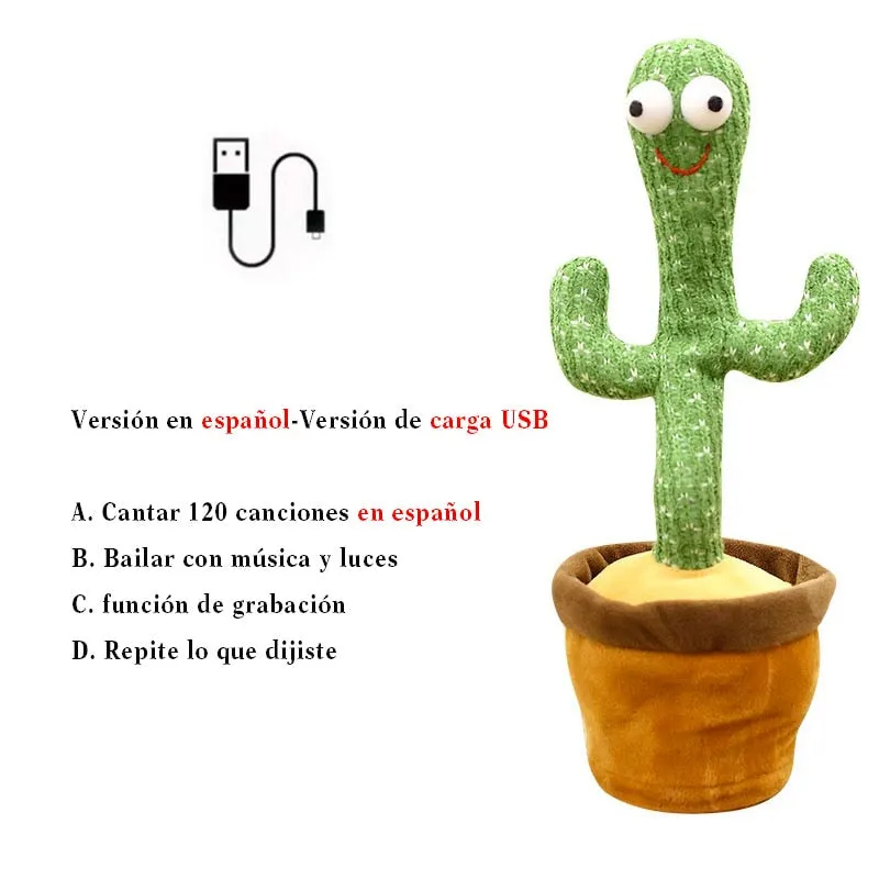 Rechargeable Dancer Cactus With Sound In Spanish Captus Dancer For Babies USB Dancing Cactus Parlant Toy Russian