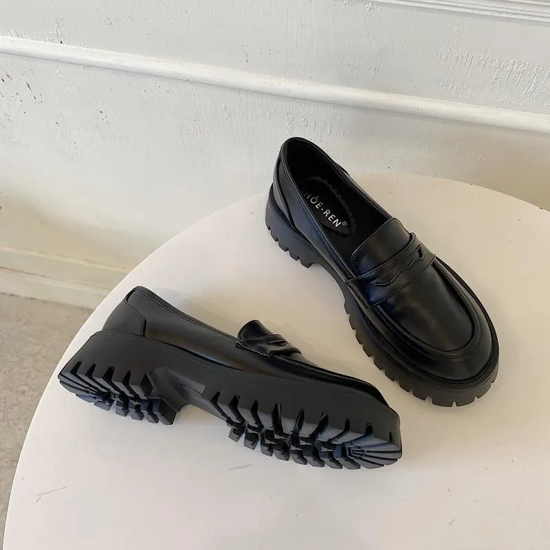 Round Toe Street Style Chunky Heel Platform Women Loafers Shoes Black Punk Y2K Designer High Heel Women Pumps 1116