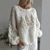Women's Christmas Pattern 3D Decoration Round Neck Loose Sweatshirt