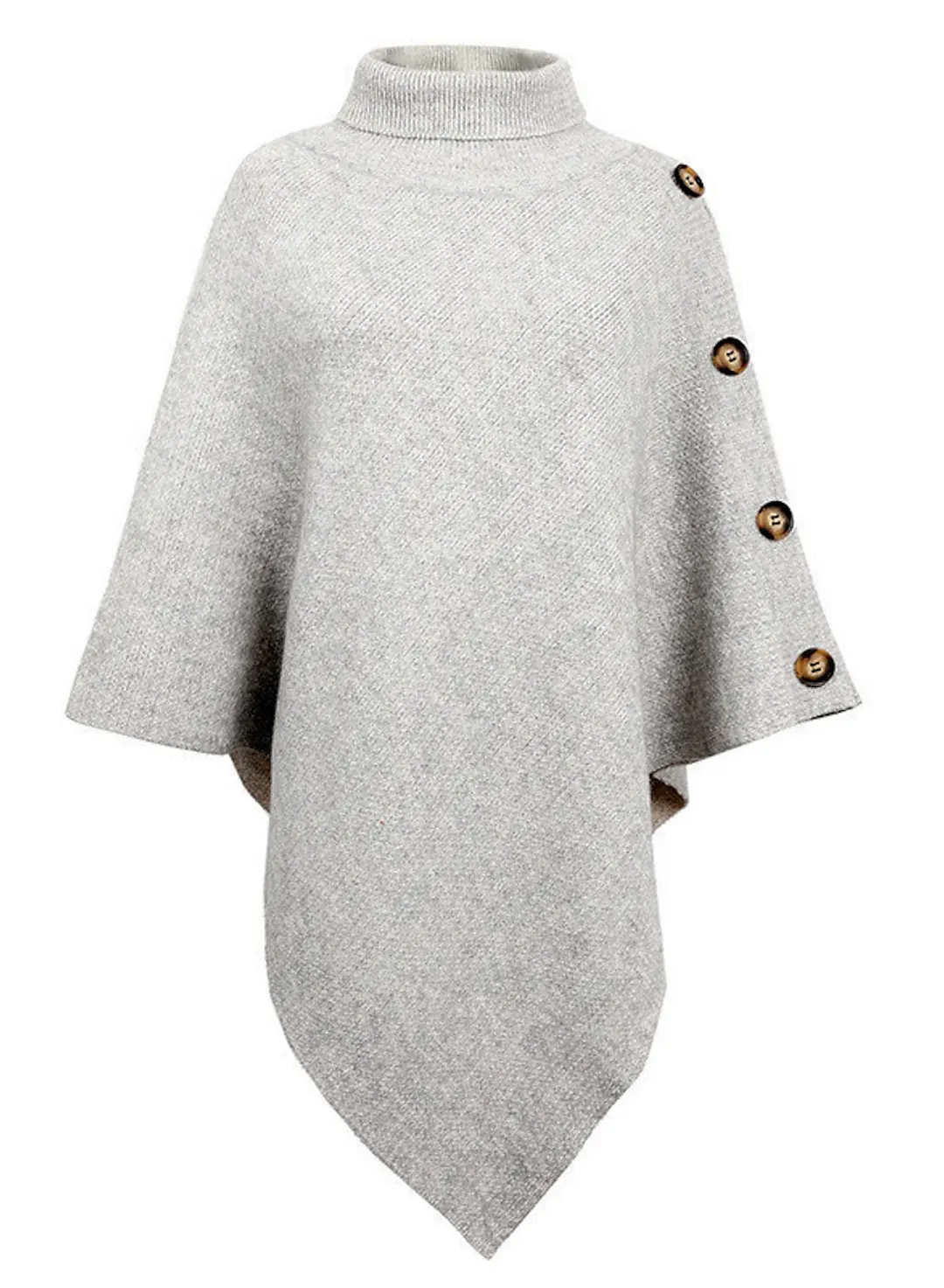 Women's Shirt Shrugs Plain Button Crochet Long Sleeve High Neck Ponchos Capes