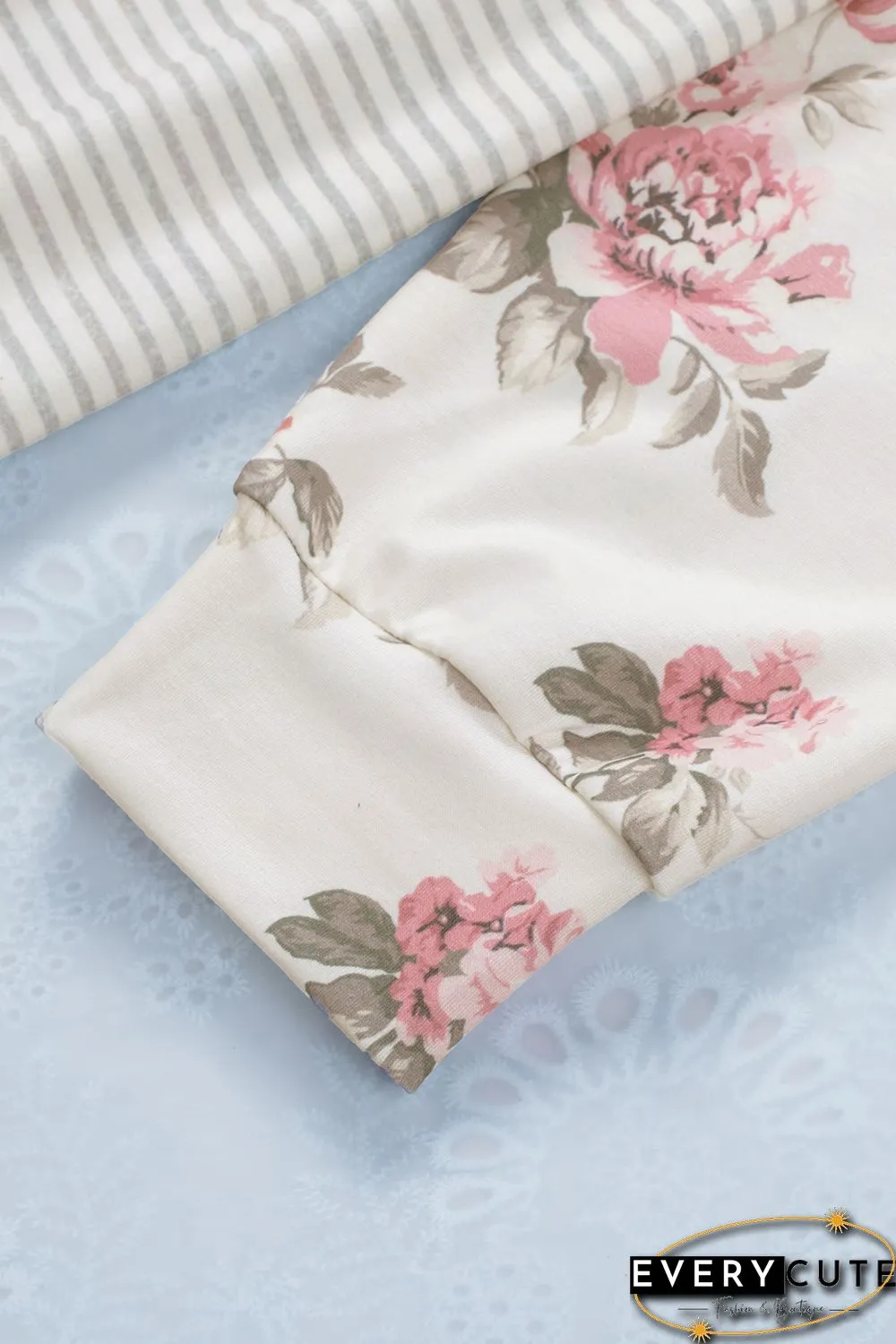 Plus Size Floral Raglan Sleeve Striped Hoodie
