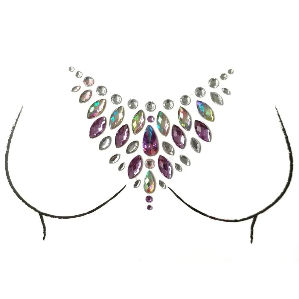 Rystal Sexy Chest Jewels Temporary Tattoo Sticker 3D Stage Rhinestone Flash Tattoos Adhesive Face Jewel Chest Gem Body Paint