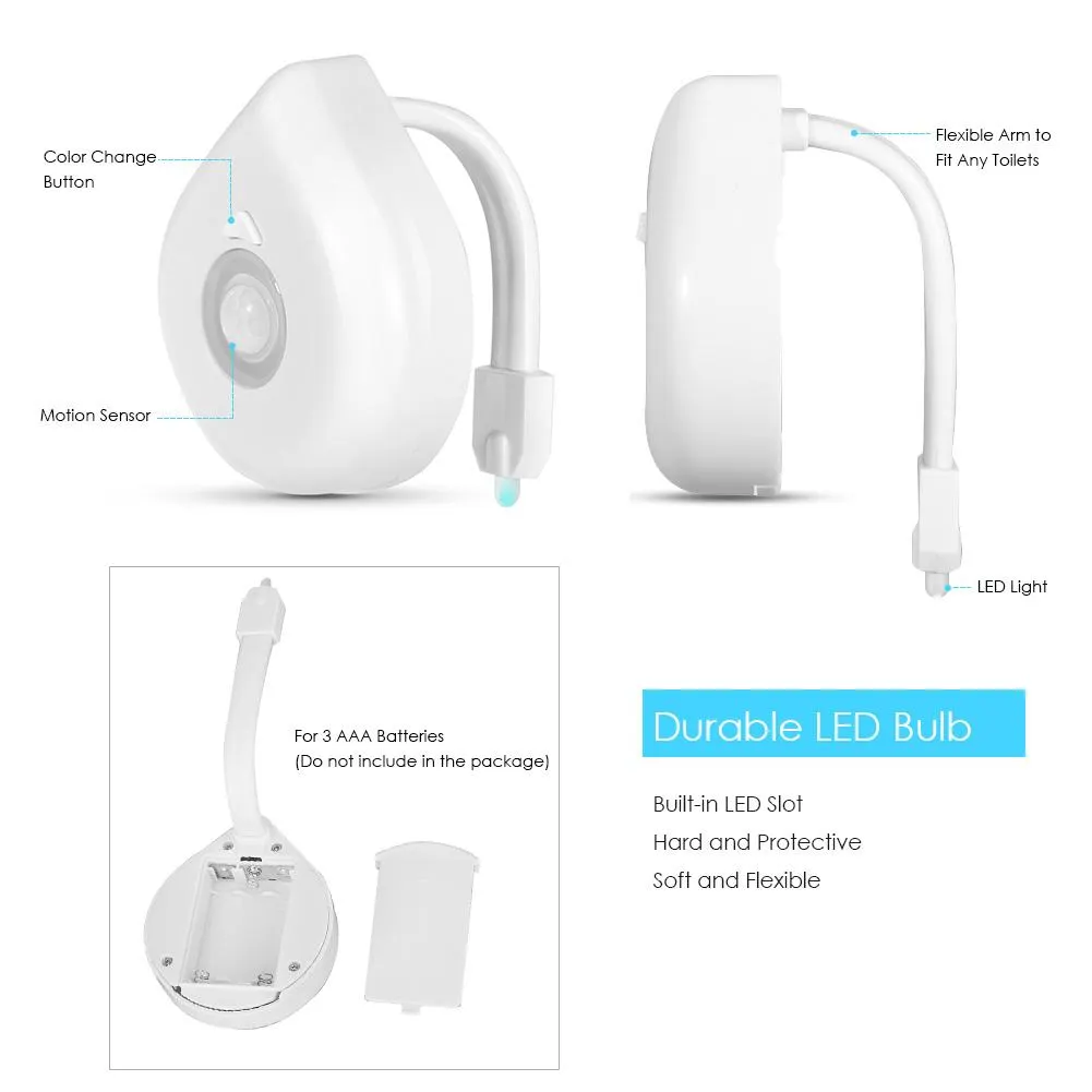 16 Colors LED Motion Sensor Toilet Light Battery Operated Bright Night Lamp