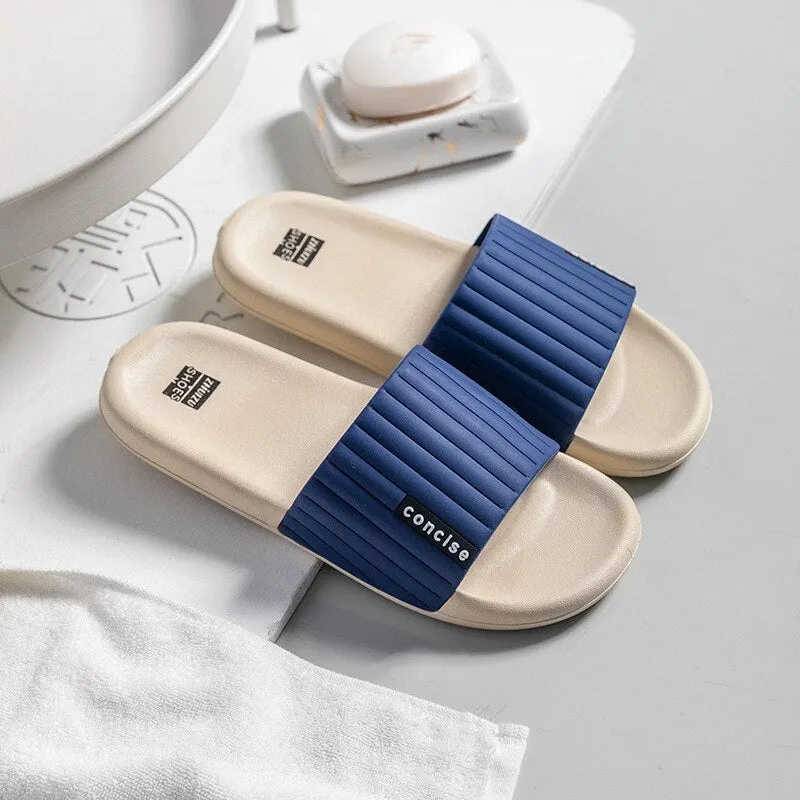 Stripe Home Couple Shoes Men Summer Slippers Outdoor Beach Sandals Women Soft PVC Non-slip Slippers Indoor Shower Flip Flops