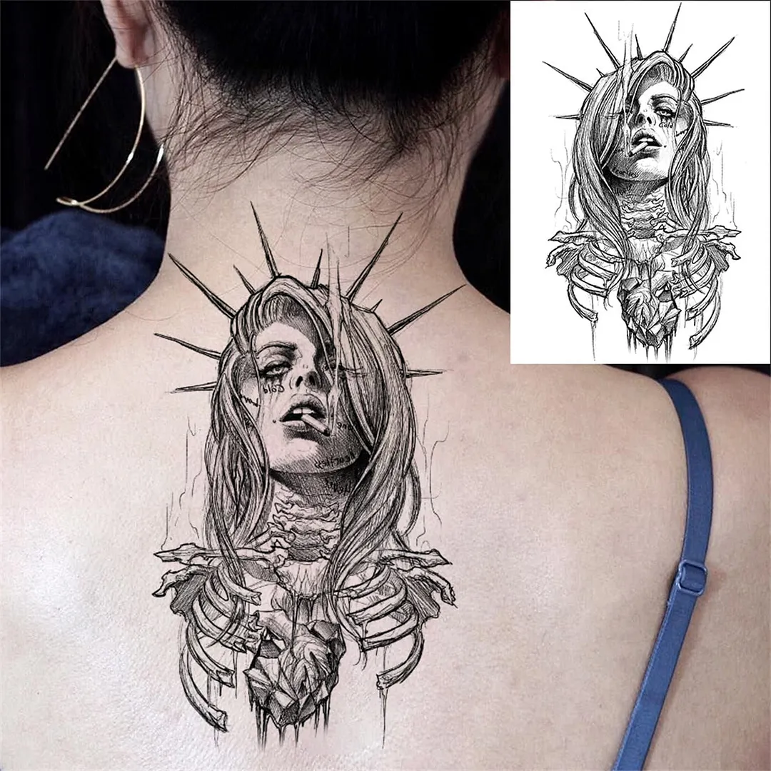 Flower Compass Temporary Tattoo For Women Girls Adult Rose Peony Tattoos Sticker Fake Black Floral Body Art Thigh Tatoos Paper