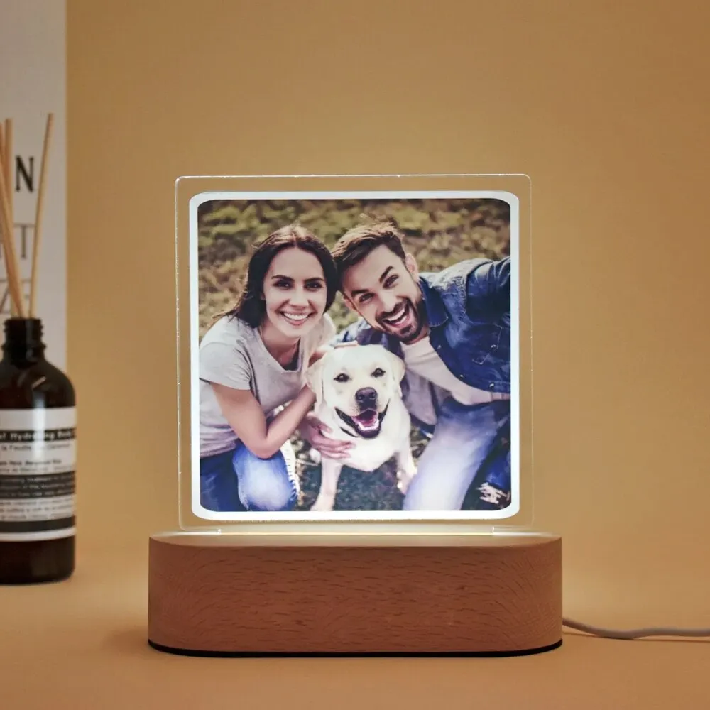 Customized Photo Frame USB Creative Wooden Base With Led Light Living Room Bedroom Decoration Custom Text Photo