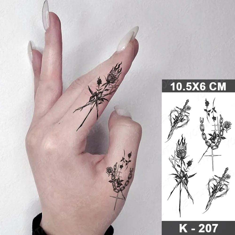 Waterproof Temporary Tattoo Sticker Black Point Line Sunflower Geometric Rose Flash Tatoo Fake Tatto For Body Art Women Men
