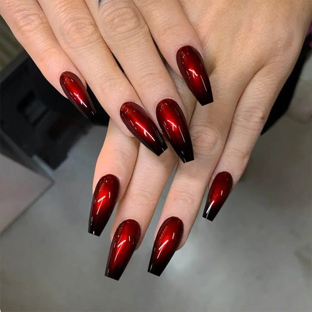 24Pcs Detachable False Nails Long Ballerina Artificial Fake Nails Full Cover Jelly Red Coffin Nail Tips DIY Manicure Tool 515-Nail Inspo