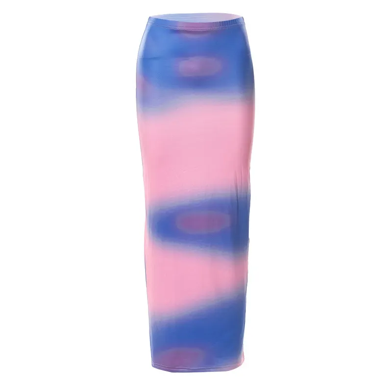 Uveng 2024 New National Style Tie Dye Print Bumpy-Colored Bag-Butt Long Dress Girl Retro Slimming Half-Body Skirt