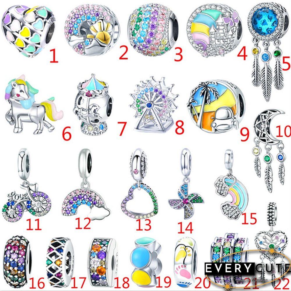 NEW Fashion Jewelry Making 925 Sterling Silver Rainbow bicycle unicorn Butterfly Arrow Heart Pendants for Necklace European charms Silver beads for bracelet DIY Christmas