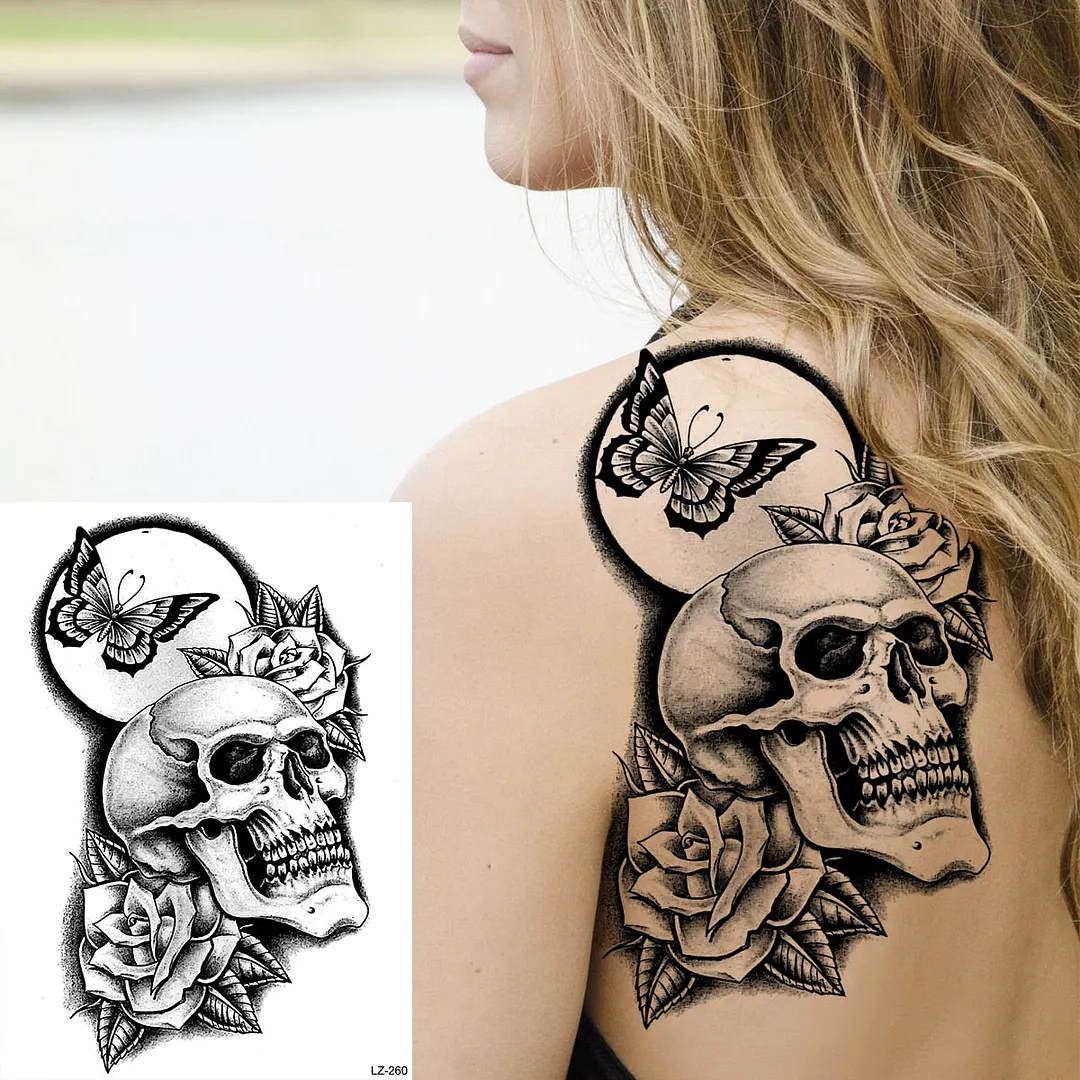 Black Rose Flower Sexy Temporary Tattoos For Women Adult Thigh Peony Skull Realistic Fake Tattoo Sexy Washable Tatoos Sticker