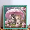 Kitten Holding Umbrella With Flowers - 11CT Stamped Cross Stitch - 40*40cm - Cat