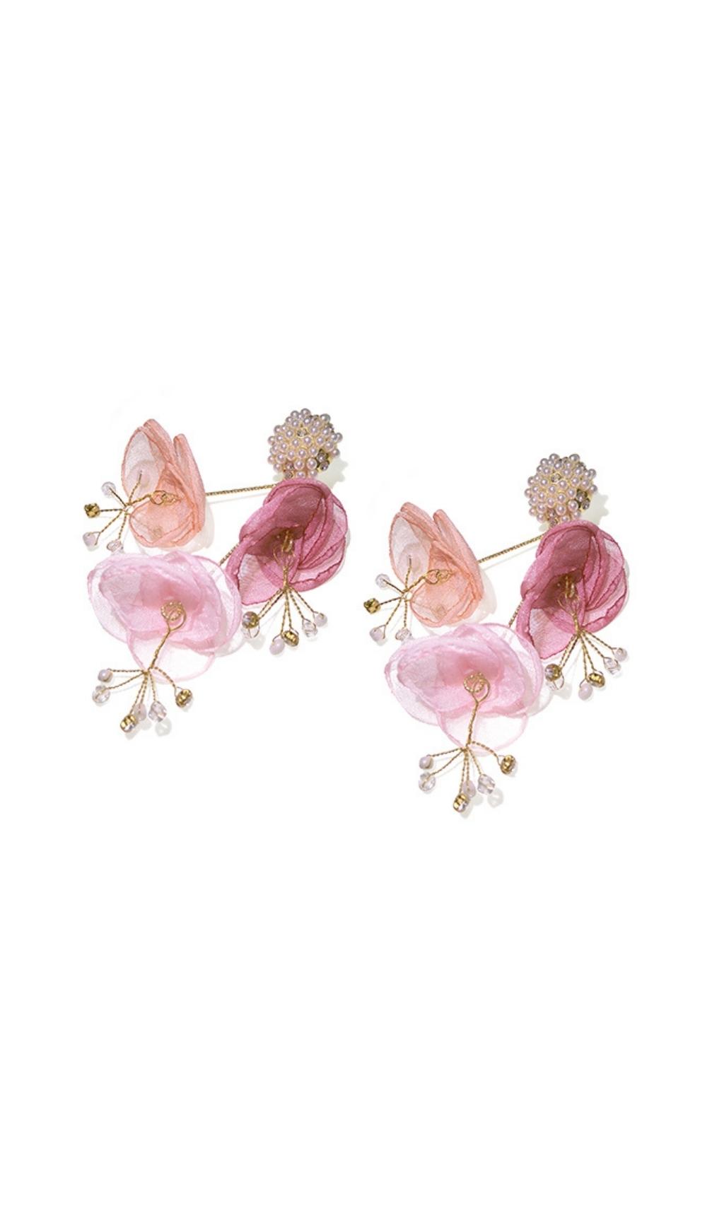Alexia Pink Pearl Floral Earrings Flowering Girl
