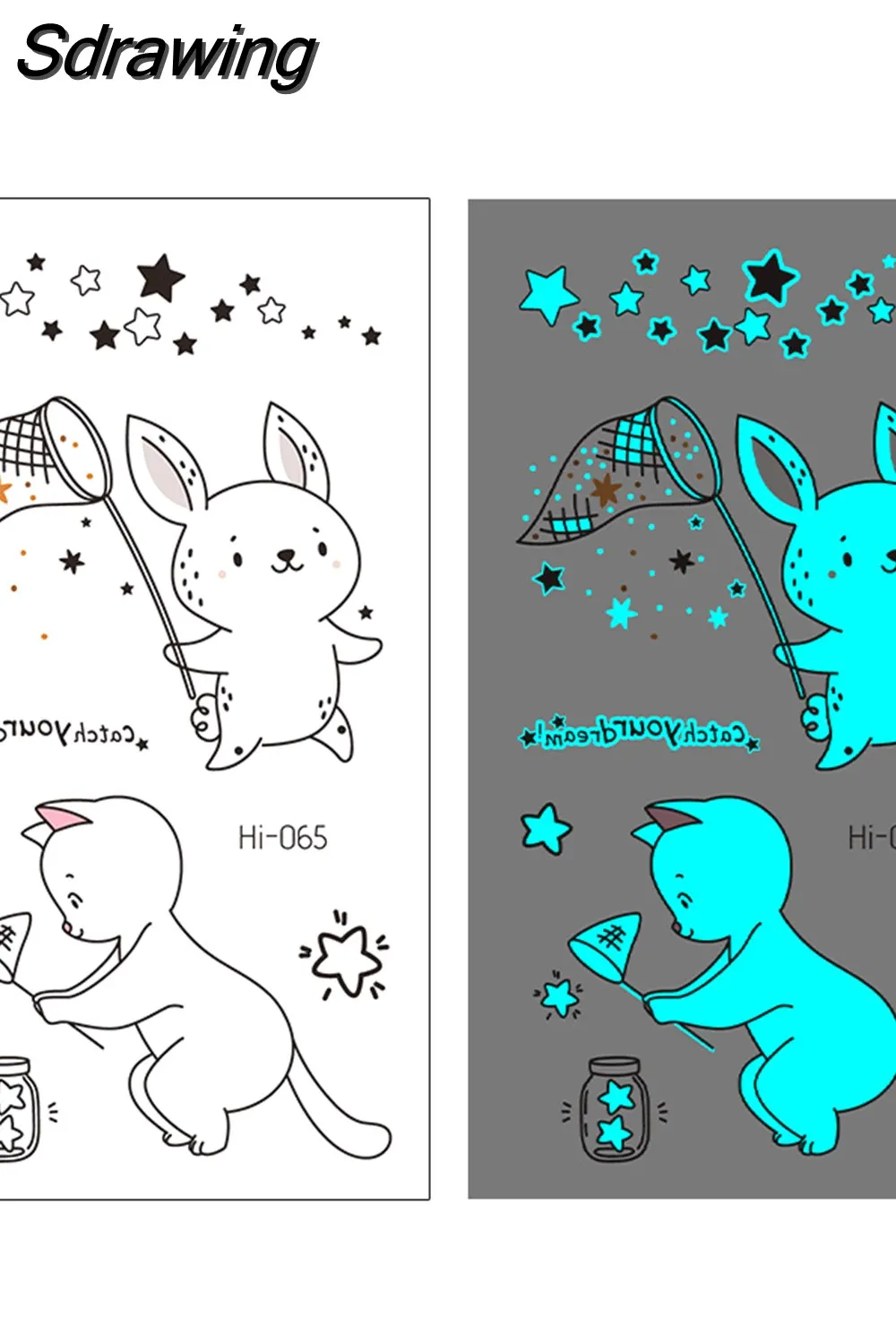 Sdrawing Temporary Tattoo Stickers Lovely Cat Star Rabbit panda Animal Festival Party Glowing Cool Face Tatoo for kid Women