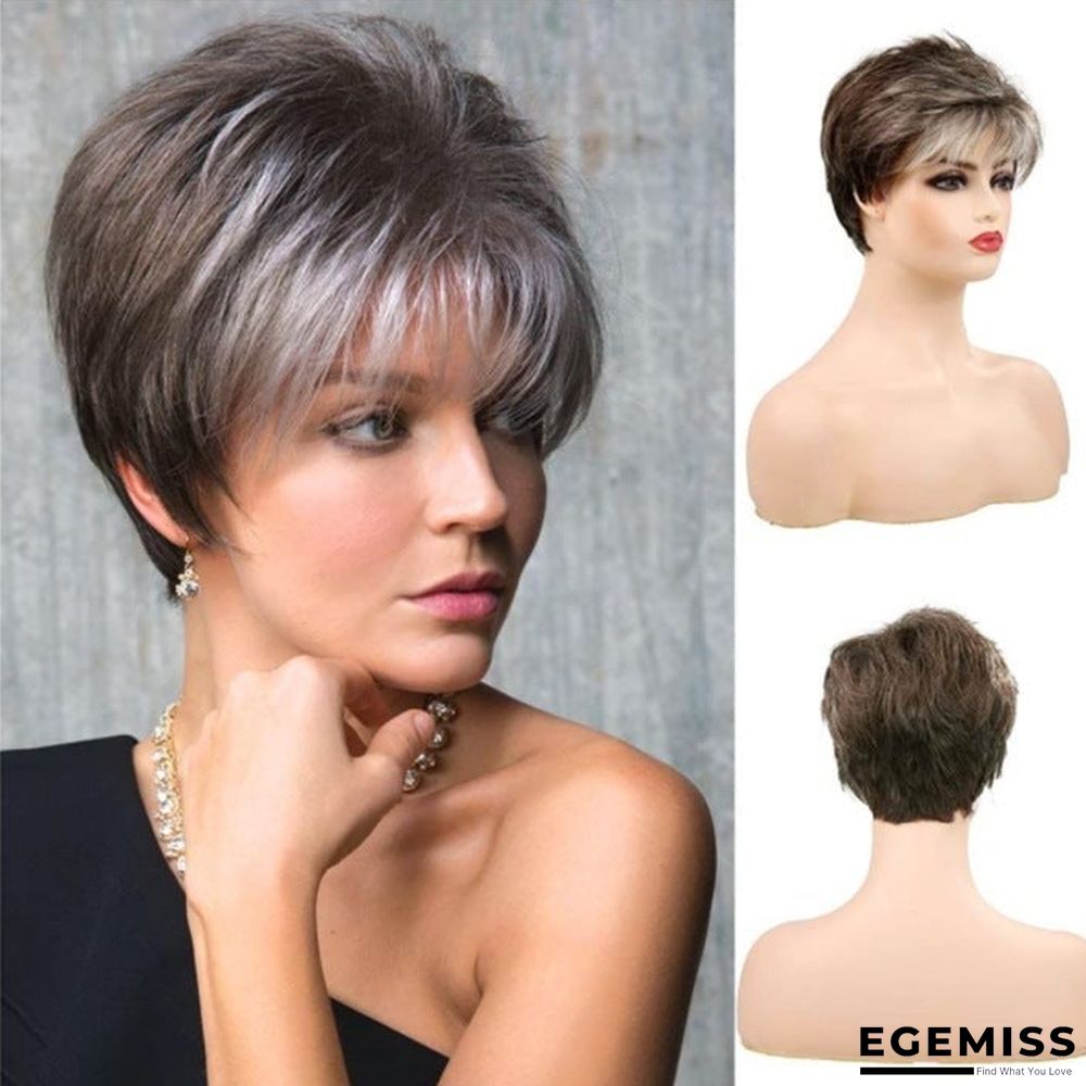 Fashion Wig Short Hair Ladies Brown Gradient Headgear | EGEMISS