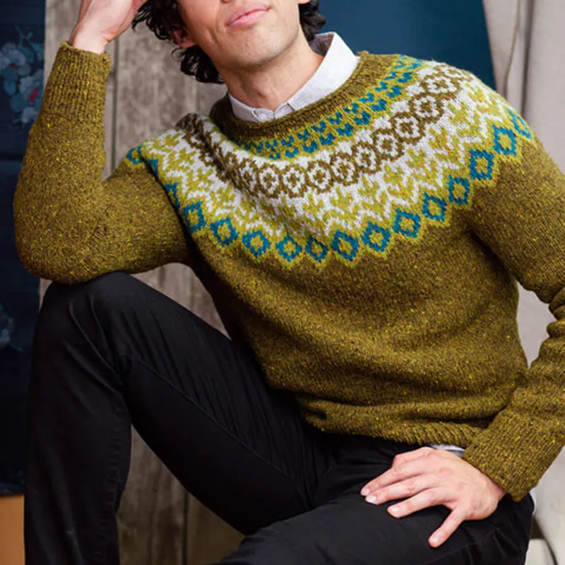 Retro Nature Graphics Jacquard Iceland Crew Neck Sweater
