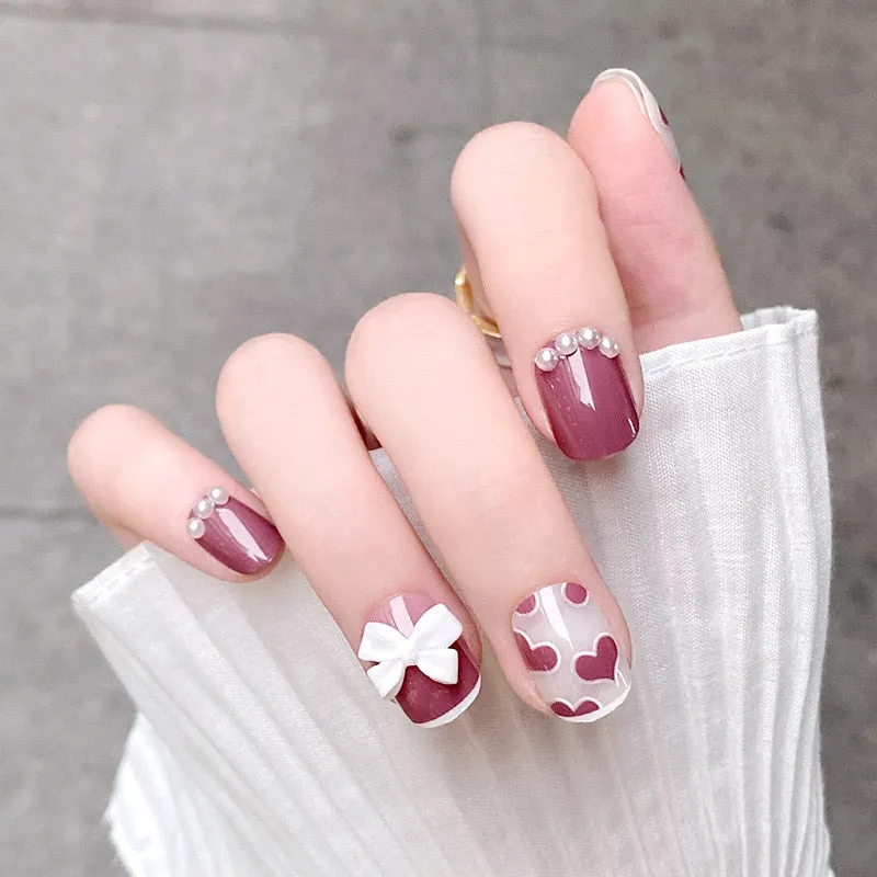 24Pcs false nails with designs cow and Blue Color cut design Fake Nail Shiny Gold Foil  artificial nails with glue for girls-Nail Inspo