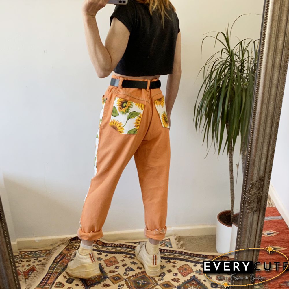 Casual Sunflower Printed Straight Trousers