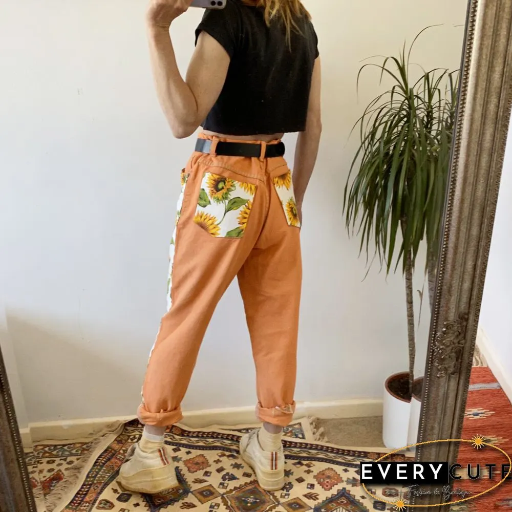 Casual Sunflower Printed Straight Trousers