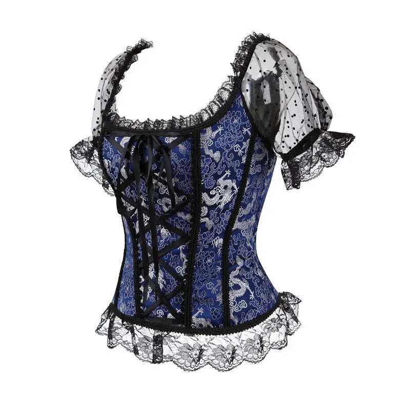 corset top off shoulder plus size burlesque costumes floral lace up bustiers & corsets overbust straps sleeve vintage sexy party