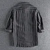 Casual Striped Washed Linen Breathable 3/4 Sleeve Vacation Shirt