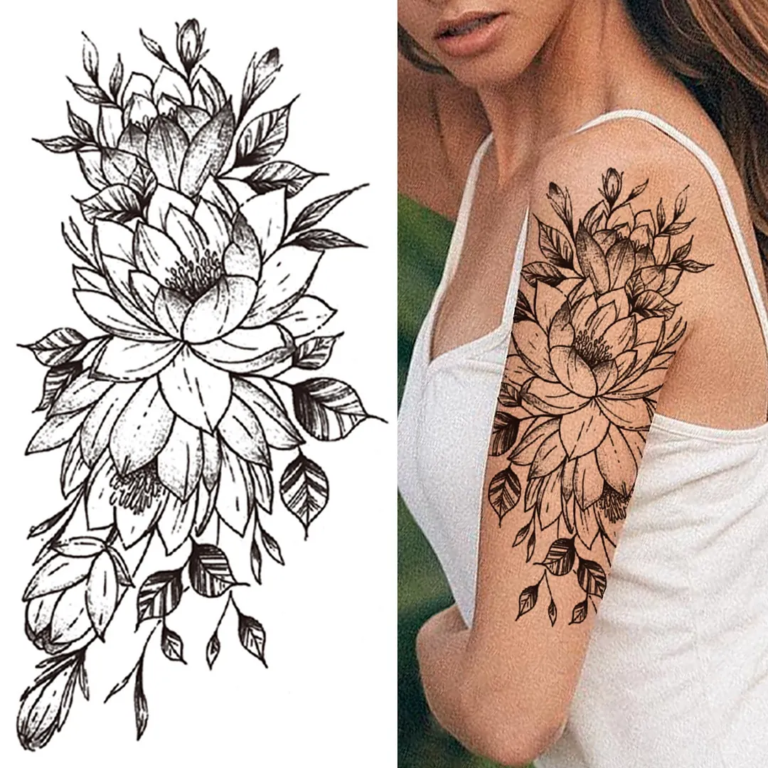 Lily Chains Flower Temporary Tattoos For Women Girl Black Butterfly Dream Catcher Tattoo Sticker Fake Rose Sexy Tatoos Back Body 1108