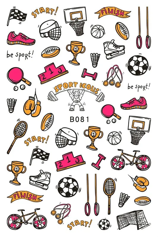 3D Sport Nail Art Sticker Cartoon Constellation Nail Decals Manicure Gymnastics Back Glue Sticker for Nails Decoration